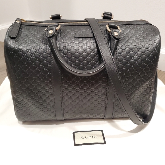 Authentic Gucci Microguccisima GG Black Leather Embossed Boston bag - Picture 1 of 12